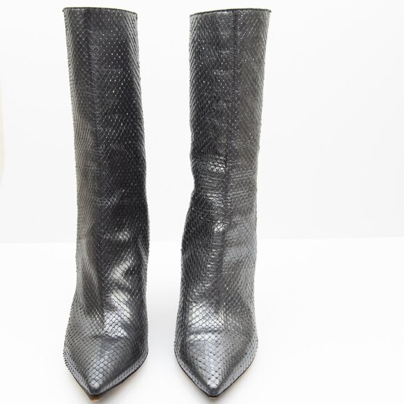 Jimmy Choo Snakeskin Mid-Calf Boots Pointed Toe Stiletto Heel Silver Size 40.5 - Picture 2 of 14
